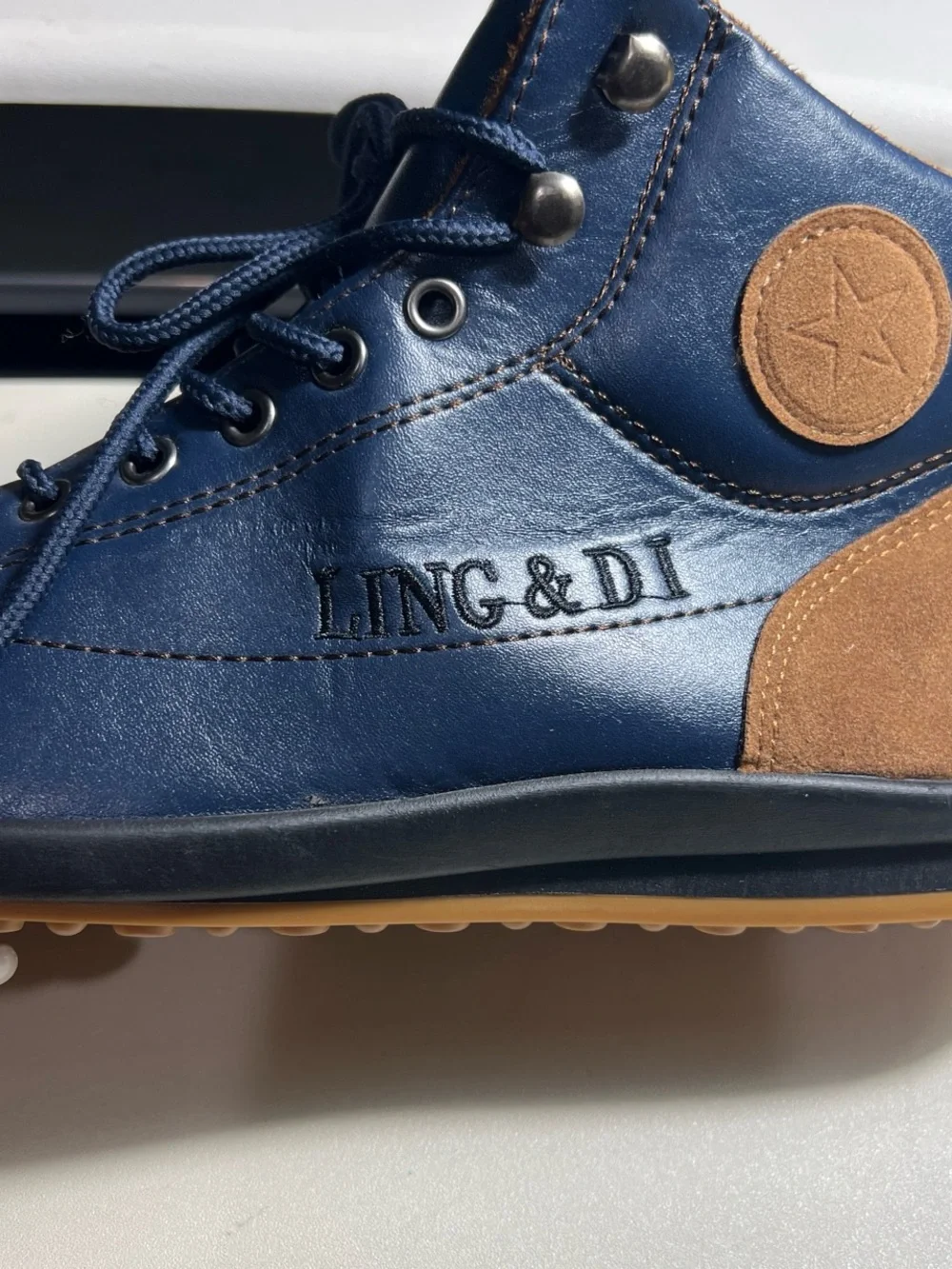 Men’s Ling & Di Blue & Brown Mid Top Sneakers Sz EU 45/US 11.5